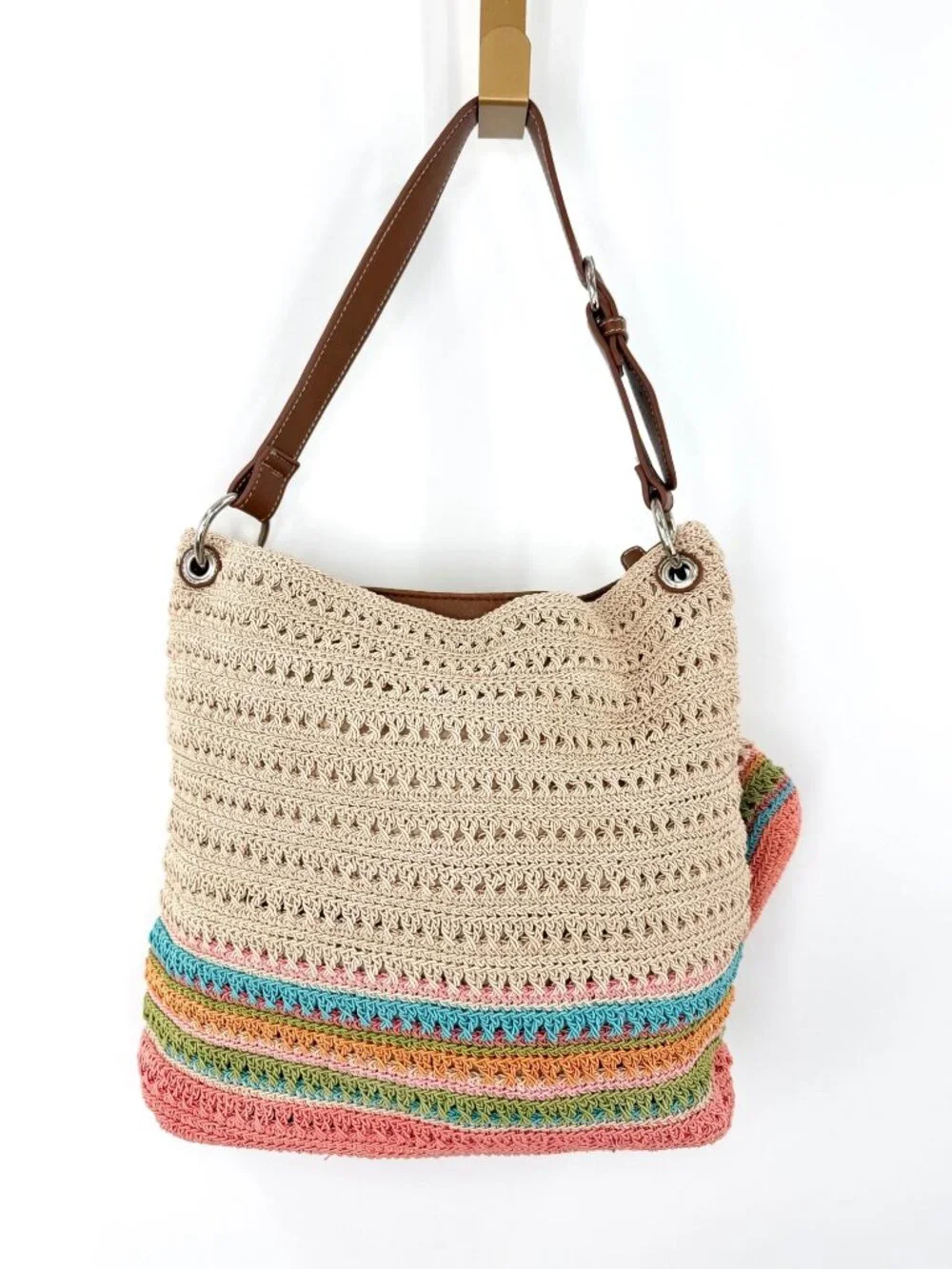 NWT ROSETTI CROCHET HOBO BAG PURSE W/ COLORFUL STRIPES & MATCHING POUCH